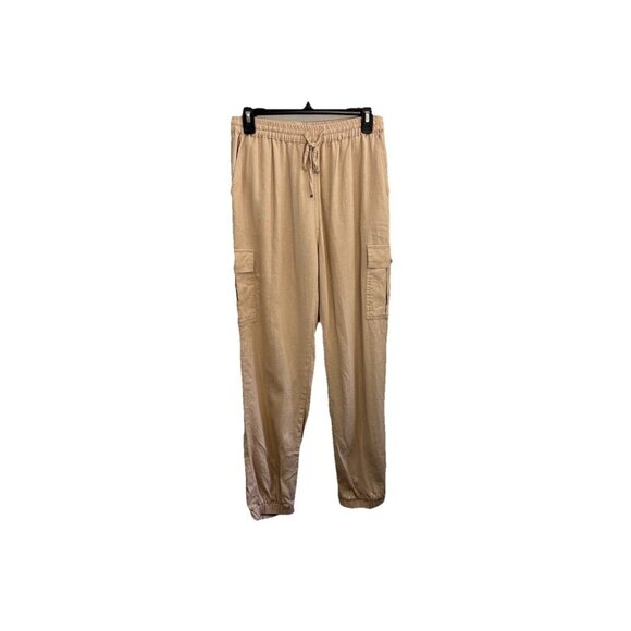 Love Tree Linen Blend Tan Loose Fit Joggers With Cargo Pockets Size Large - Picture 1 of 13